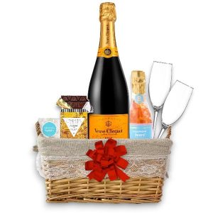 Veuve Clicquot Champagne Gift Basket with Engraved Glasses - Image 1